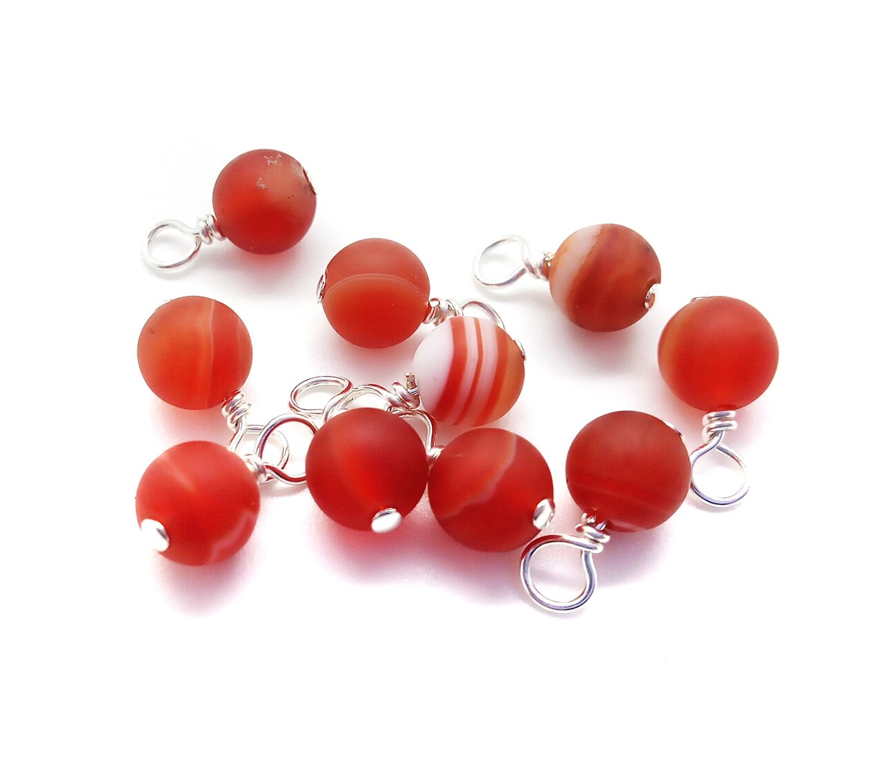 Matte Red Sardonyx 6mm Bead Dangles, Small Gemstone Charms, 10 pieces, Adorabilities